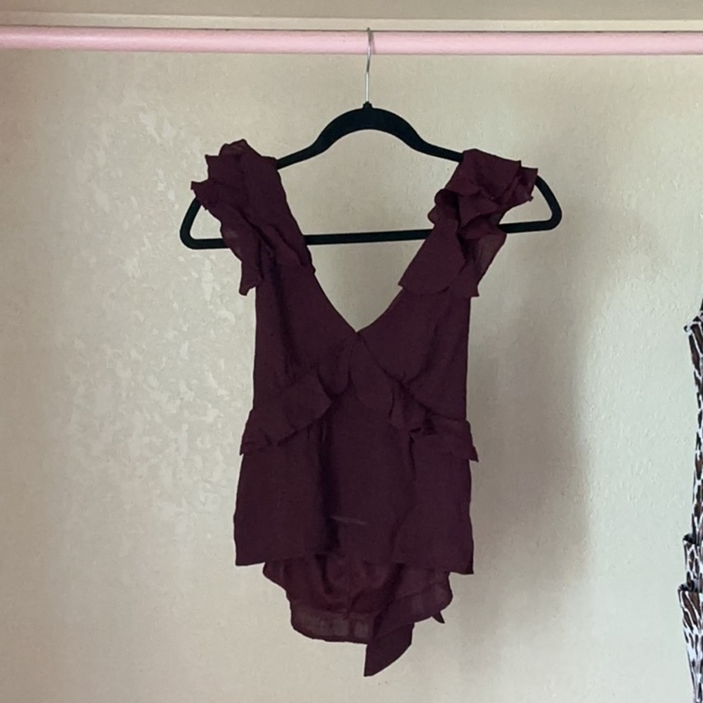 Burgundy Ruffle Blouse - Picture 2 of 6